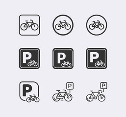 Bike parking vector sign. Signboard. Bicycle symbol.