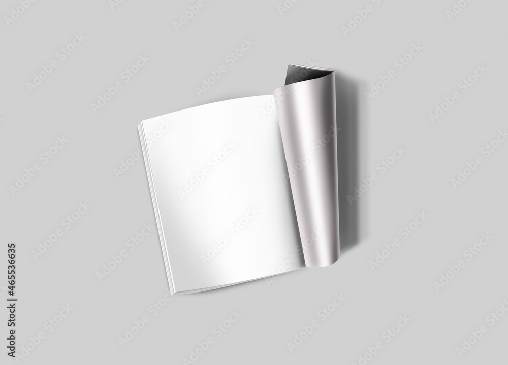 Poster empty blank open magazine mock up isolated on grey background. 3d rendering.