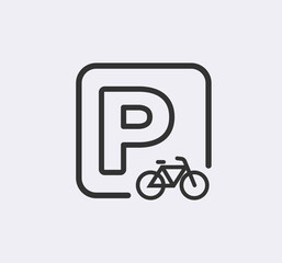 Bike parking vector sign. Signboard. Bicycle symbol.