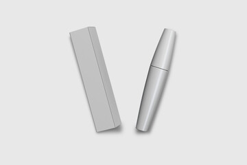 Blank mascara mock up  with box packaging isolated on a grey background. 3d rendering.