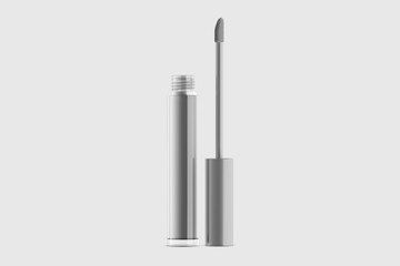 Empty blank mascara bottle opened  mock up isolated on a grey background. 3d rendering.