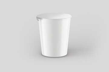 Empty blank white open noodles cup Mock up isolated on gray background. Ramen instant noodle cup . food cup packaging for dairy , instant ramen noodle or desert with clipping path. 3d rendering.