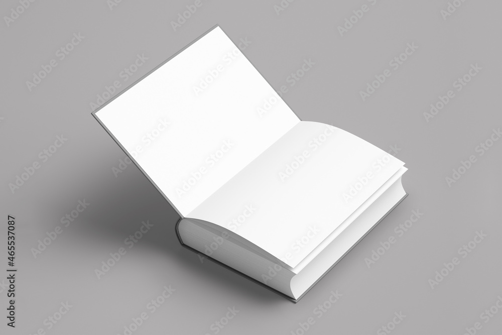 Aufkleber empty blank opened book mock up isolated on a gray background. 3d rendering.
