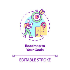 Roadmap to your goals concept icon. Define personal path abstract idea thin line illustration. Goal setting. Happiness mindset component. Vector isolated outline color drawing. Editable stroke