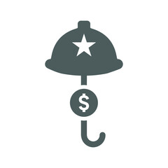 Shield, financial insurance icon. Gray vector graphics.