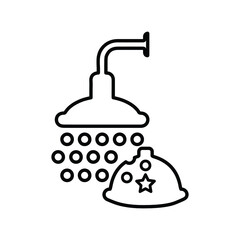 Helmet, shower line icon. Outline vector.