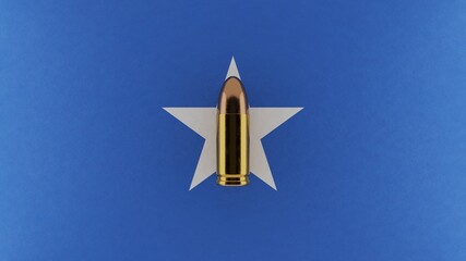 Naklejka na ściany i meble Top down view of a 9mm bullet in the center and on top of the flag of Somalia
