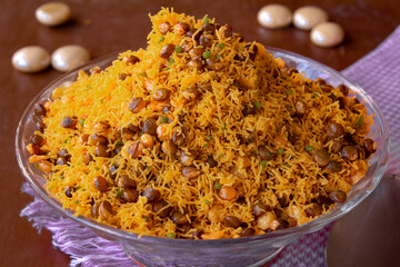 Indian sweet and savory called as Bombay mixture prepared during festivals