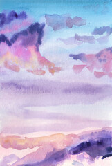 Watercolor hand drawn cloudy sky illustration background