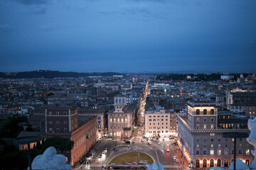 Fototapeta na wymiar Via del Corso in Rome at night from above