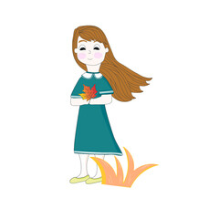Cartoon autumn cute little girl. Vector illustration.