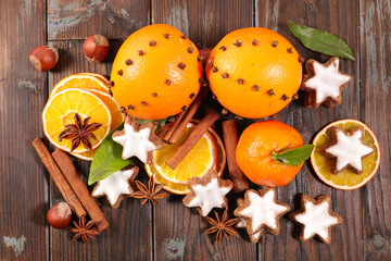 gingerbread cookies with spices - top view