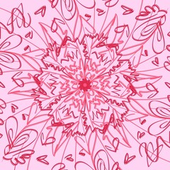 valentine's day heart love romance hand drawn kaleidoscope pattern abstract pink background for a cosmetics brand or a make up company or wrapping paper or packaging