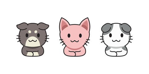 Vector cartoon cute cats set for design.