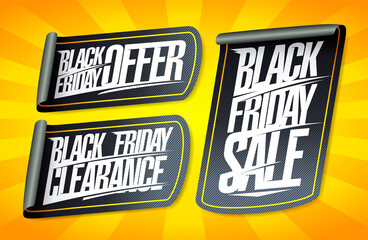 Black friday sale, black friday clearance and black friday offer vector stickers