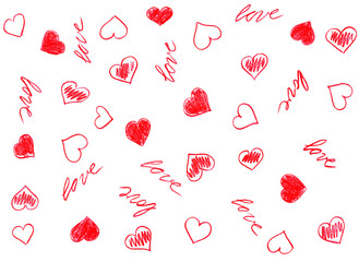 Red hearts painted on a white background