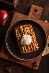 Sweet apple pie with ice cream