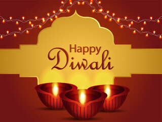 Happy diwali indian festival celebration background with creative diwali diya