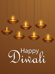 Happy diwali indian festival party flyer with diwali diya