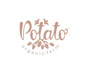 Potato, potatoes, vegetables, wordmark, lettering and typography, logo design. Food, root vegetable, raw food, organic food, vector design and illustration