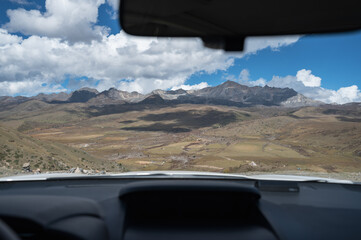 The natural scenery of the plateau seen from the car cab