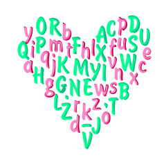 Cute english graphic alphabet in bright colors - vector illustration