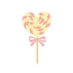 Colorful heart shaped lollipop with pink bow. Template for Valentine holiday design, birthday party, invitation. 