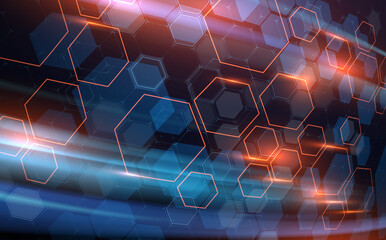 Abstract technology hexagonal background with light effect