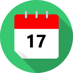 white and red calendar page with day 17 written in black and a green circle background whith shadows clipart vector editable changeable image