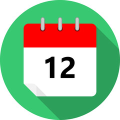 Fototapeta premium white and red calendar page with day 12 written in black and a green circle background whith shadows clipart vector editable changeable image