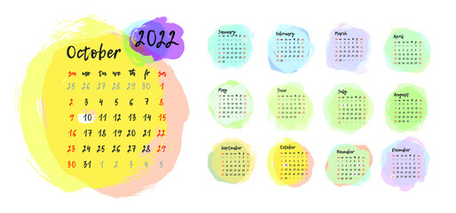 Calendar 2022, calendar 2022, Sunday week start, corporate design planner template.