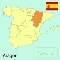 map of spain with Aragon region, vector illustration 