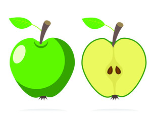 green apple, and cut in half, vector illustration 