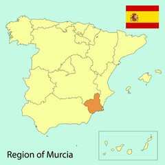 spain map with flag, murcia province, vector illustration 