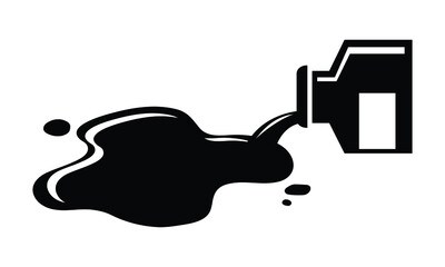 spilled ink, bottle, inkwell, black and white, vector illustration