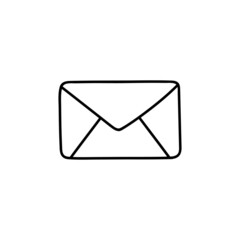 Envelope icon in flat black line style, isolated on white 
