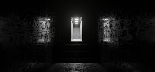 Empty High Detailed Concrete Grunge Looking Room With Light Stripes And Reflections.3D Rendering