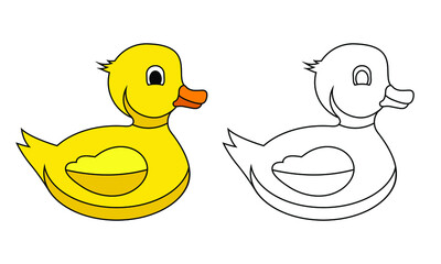 cute yellow duckling, linear, vector illustration 