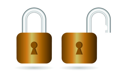 padlock locked and opened, keyhole, vector illustration 
