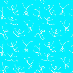 Abstract seamless pattern with stick figures. Dancing people doodle background. Vector illustration.