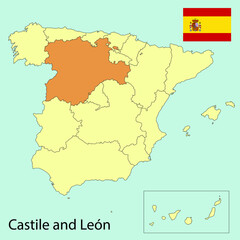 spain map with provinces, castile and leon, vector illustration 