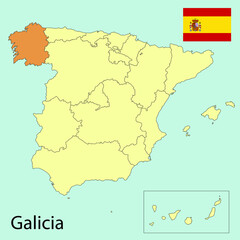 spain map with provinces, galicia, vector illustration 