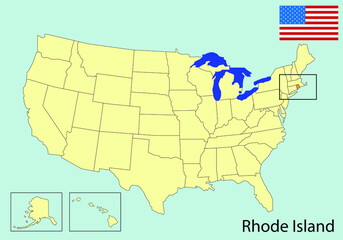 usa map with states, rhode island, vector illustration 