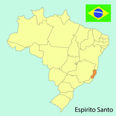 brazil map with provinces, espirito santo, vector illustration 