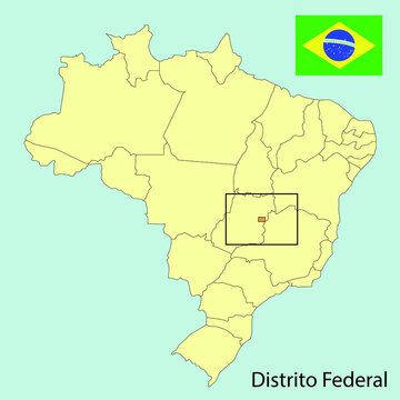 brazil map with provinces, distrito federal, vector illustration 
