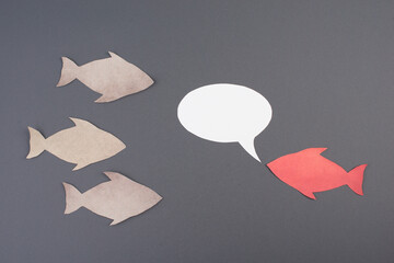 Fish with speech bubble, communication, having a discussion, sending a message, copy space, grey...