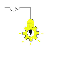An unusual lamp with a pencil and a gear hanging on a wire, isolated on a white background, eps 10. Vector illustration, flat minimal unusual design.