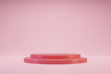 3D pastel pink double cylinder podium on light rose background. Empty stage for product presentation. Realistic vector platform with free space. Minimalistic mockup design. Template of pedestal