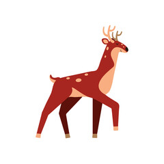 Deer striding forward. Vector illustration, flat minimal color cartoon design, isolated on white background, eps 10.