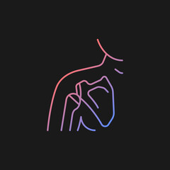 Joint dislocation gradient vector icon for dark theme. Dislocated shoulder. Muscles weakening. Upper arm bone trauma. Thin line color symbol. Modern style pictogram. Vector isolated outline drawing